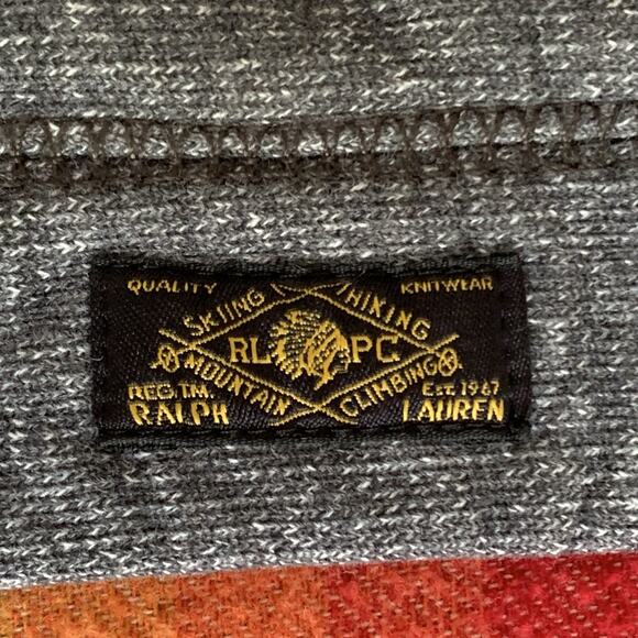 POLO RALPH LAUREN Mackinaw Cardigan Large Grey Southwest Aztec Elbow Patch EUC - Picture 8 of 11